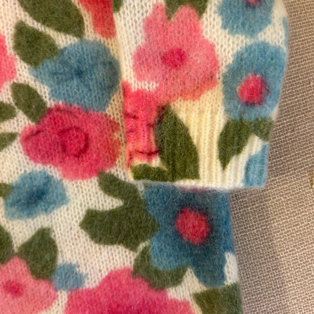 Sezane Janelia Jumper Sweater - Pink Flowers/ Turquoise Kid Mohair Knit French - Picture 9 of 11